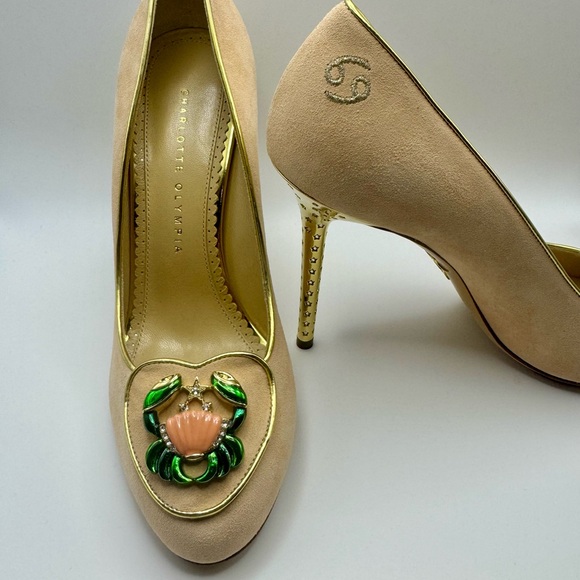 Charlotte Olympia Shoes - Charlotte Olympia Cancer Zodiac Heels Suede Crab Pumps Size 39